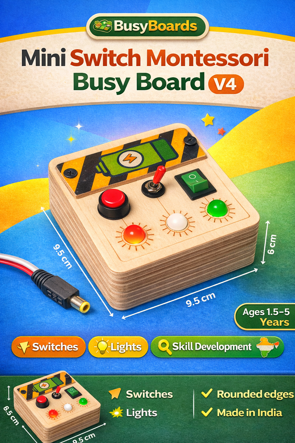 BusyBoards Mini Switch Montessori Busy Board (V4) | Screen-Free Learning Toy