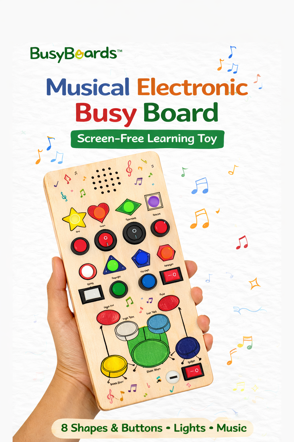 BusyBoards Musical Electronic Busy Board for Kids | Screen-Free Learning Toy with Lights, Buttons & Music (6 Months–4 Years)