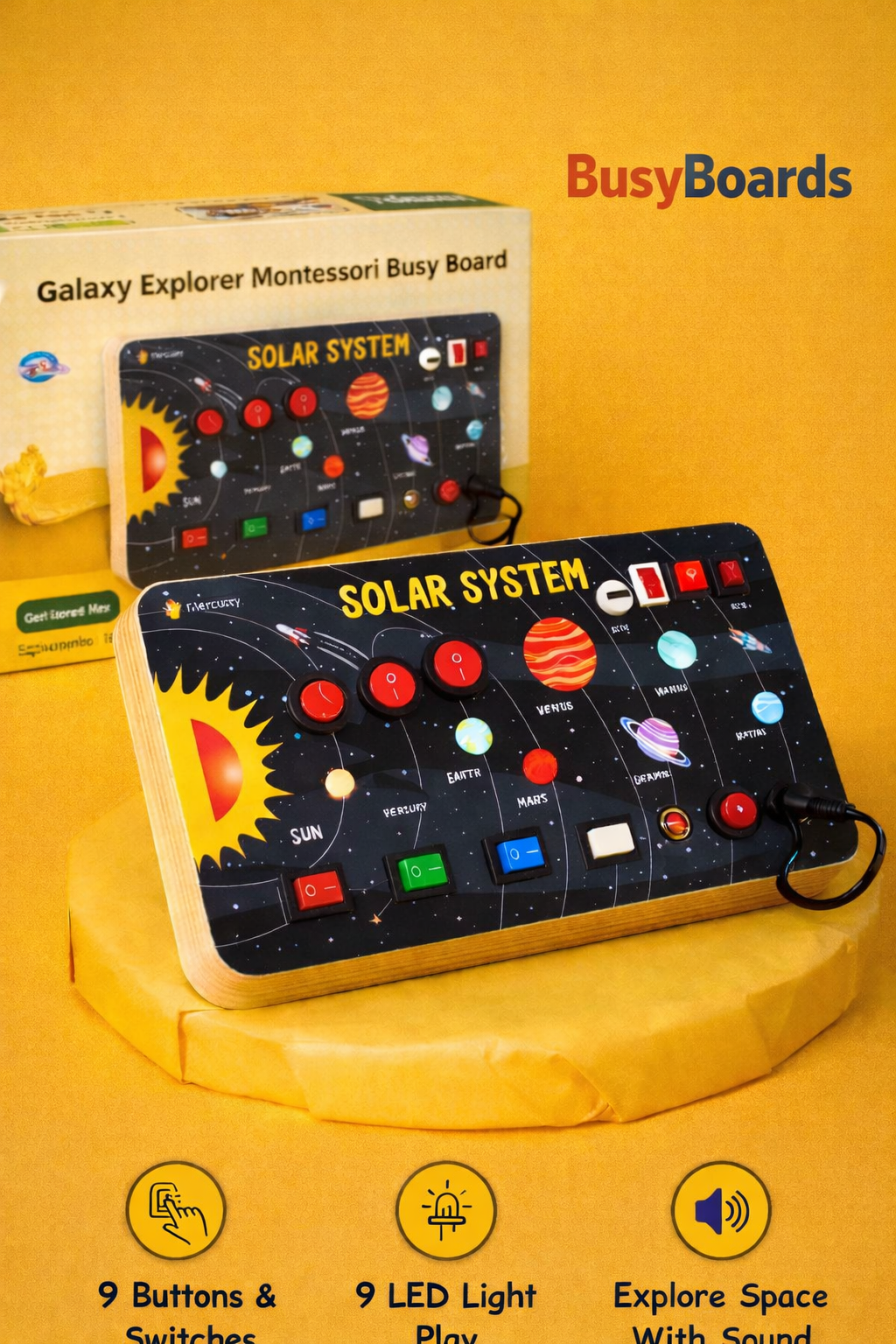 Galaxy Explorer Montessori Busy Board | Solar System STEM Learning Toy for Kids (2–6 Years)