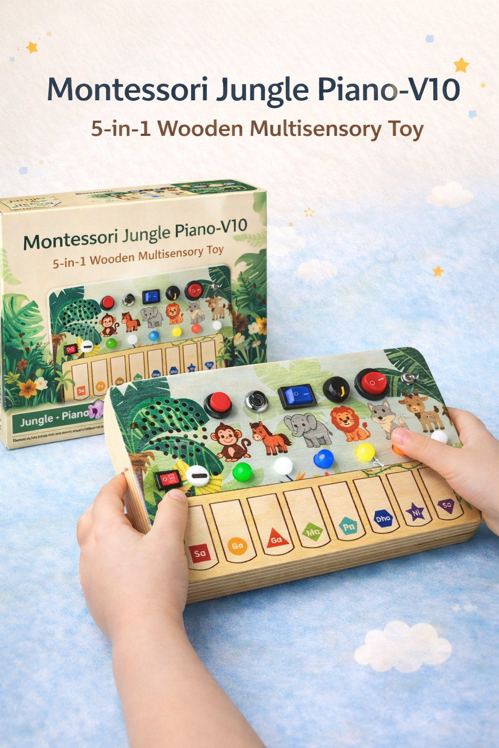Montessori Jungle Piano Busy Board – 5-in-1 Musical & Sensory Learning Toy for Kids